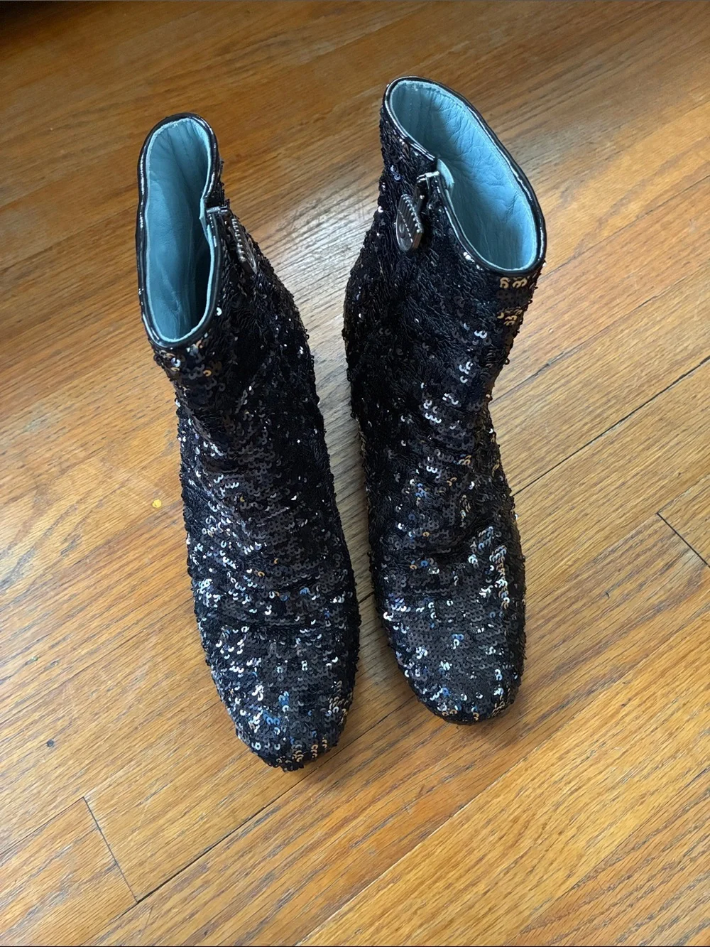 Chiara Ferragni Black Sequin Ankle Boots S39 US 8.5